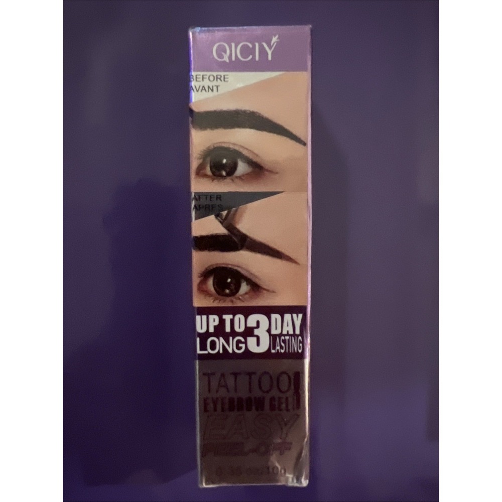 Qiciy Tattoo Eyebrow Gel Lasts Up to 3 Days Easy Peel Off 0.35oz Brown Exp 01/29